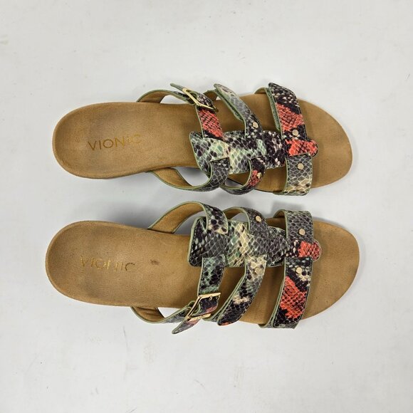 Vionic Womens Snakeskin Print Wedge Sandals With Adjustable Straps & Buckles Siz - Picture 4 of 11
